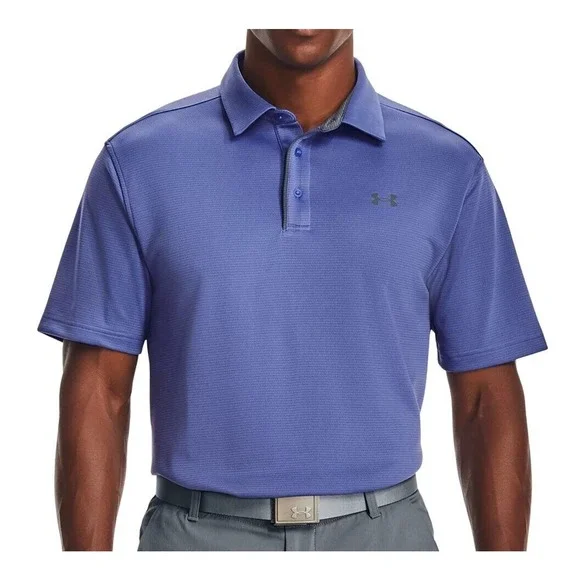 Under Armour Mens Tech Polo Shirt Starlight Grey Purple Activewear - Picture 2 of 4